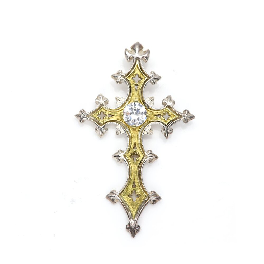Vintage Gothic Cross Sterling Silver & Brass Artistic Cross